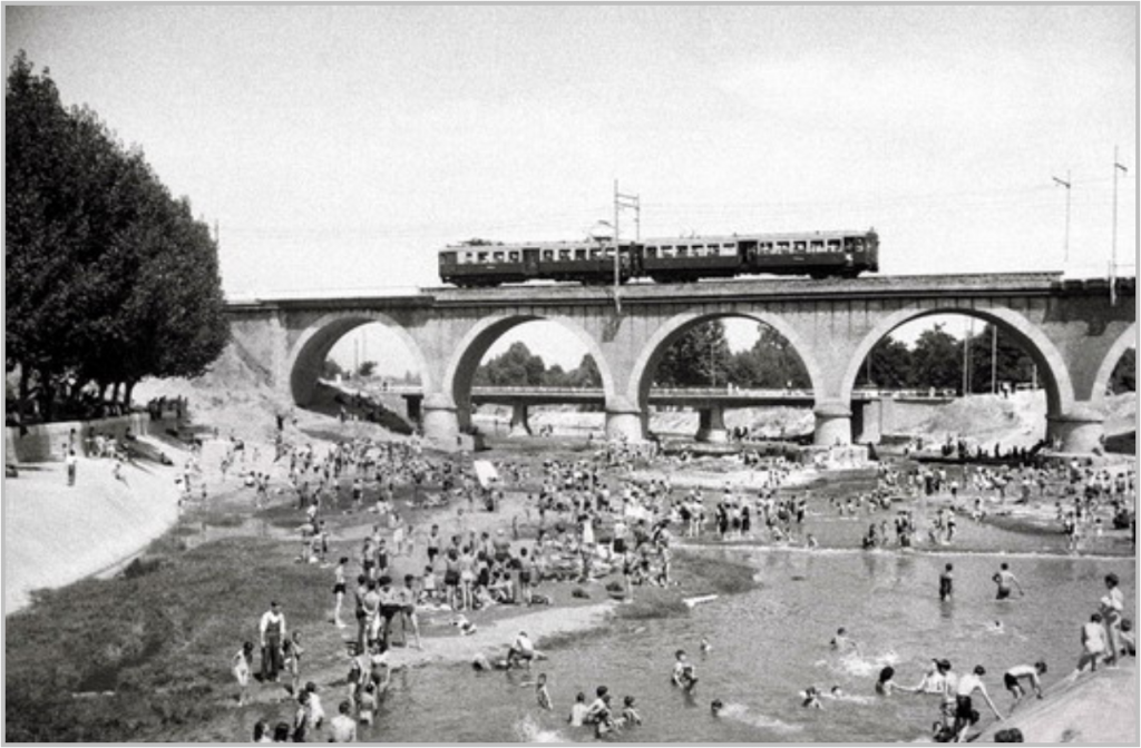 Río Manzanares con el Puente de los Franceses, Año 1946